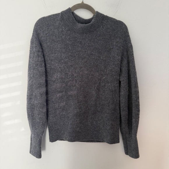 Quince Sweaters - Quince women's Merino Wool Baby Alpaca Ribbed Mock Neck Sweater Charcoal Grey XL